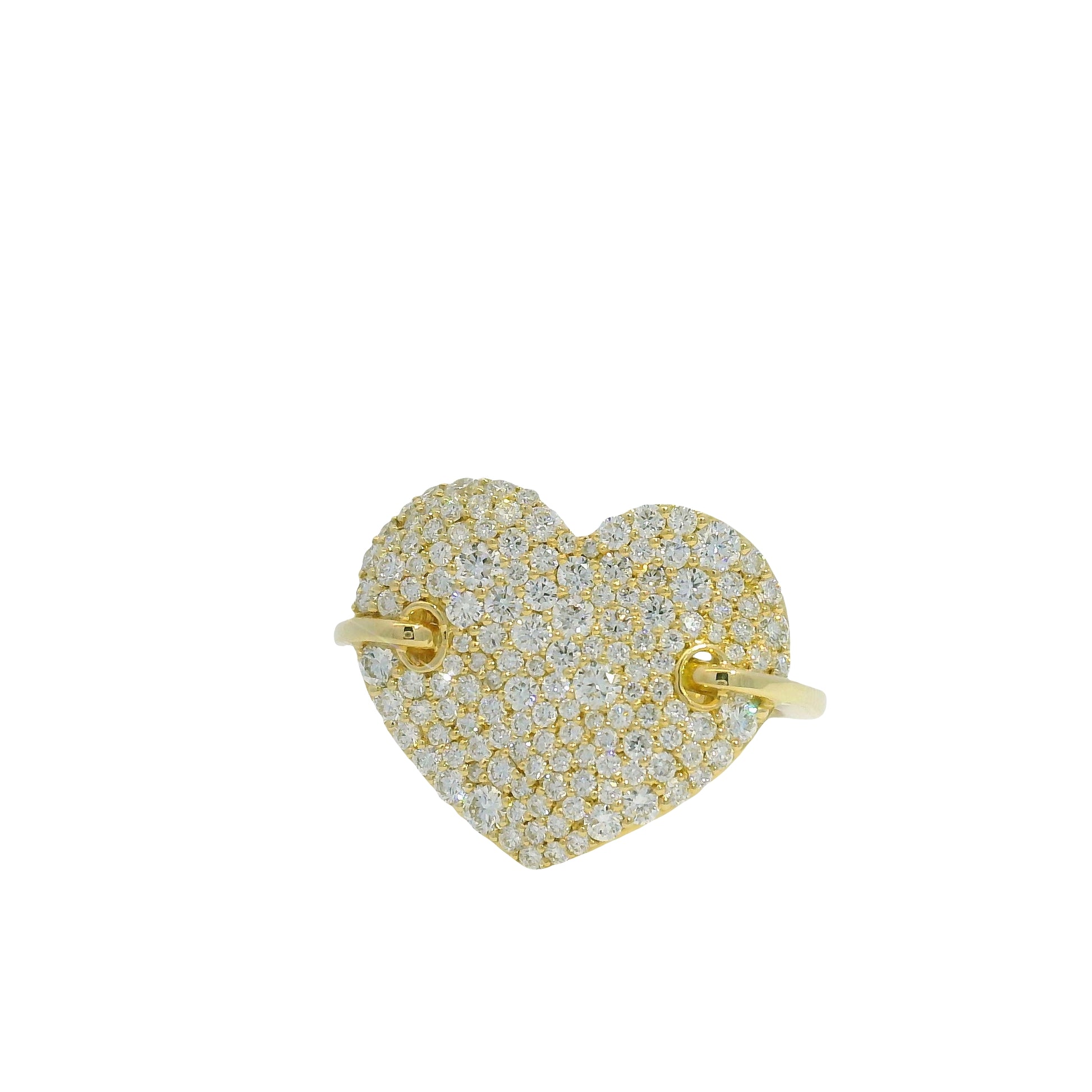 14K Yellow Gold Natural Round Brilliant Cut Diamond Pave Oversized Heart Ring