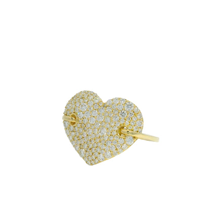 14K Yellow Gold Natural Round Brilliant Cut Diamond Pave Oversized Heart Ring