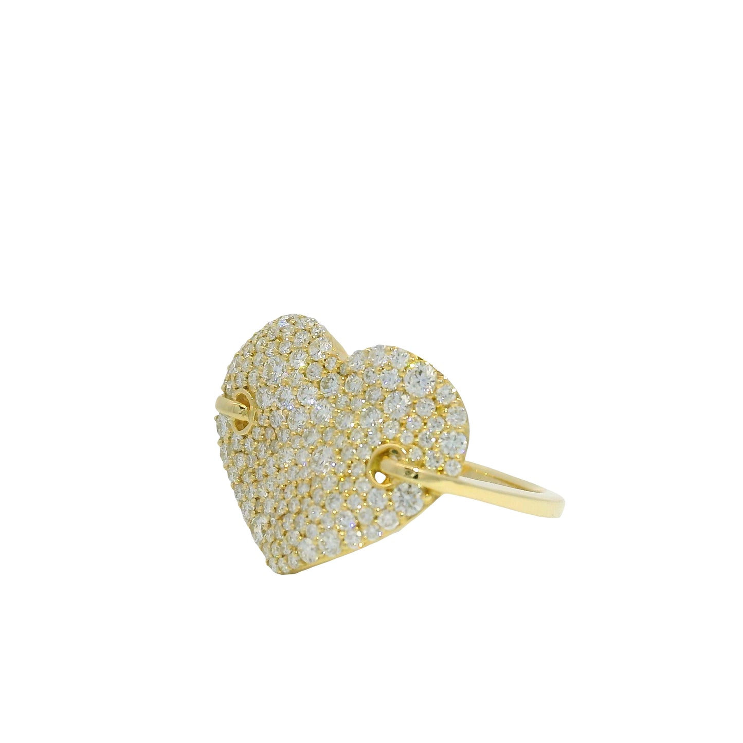 14K Yellow Gold Natural Round Brilliant Cut Diamond Pave Oversized Heart Ring
