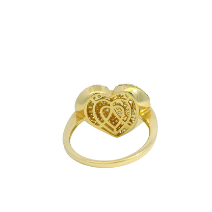 14K Yellow Gold Natural Round Brilliant Cut Diamond Pave Oversized Heart Ring