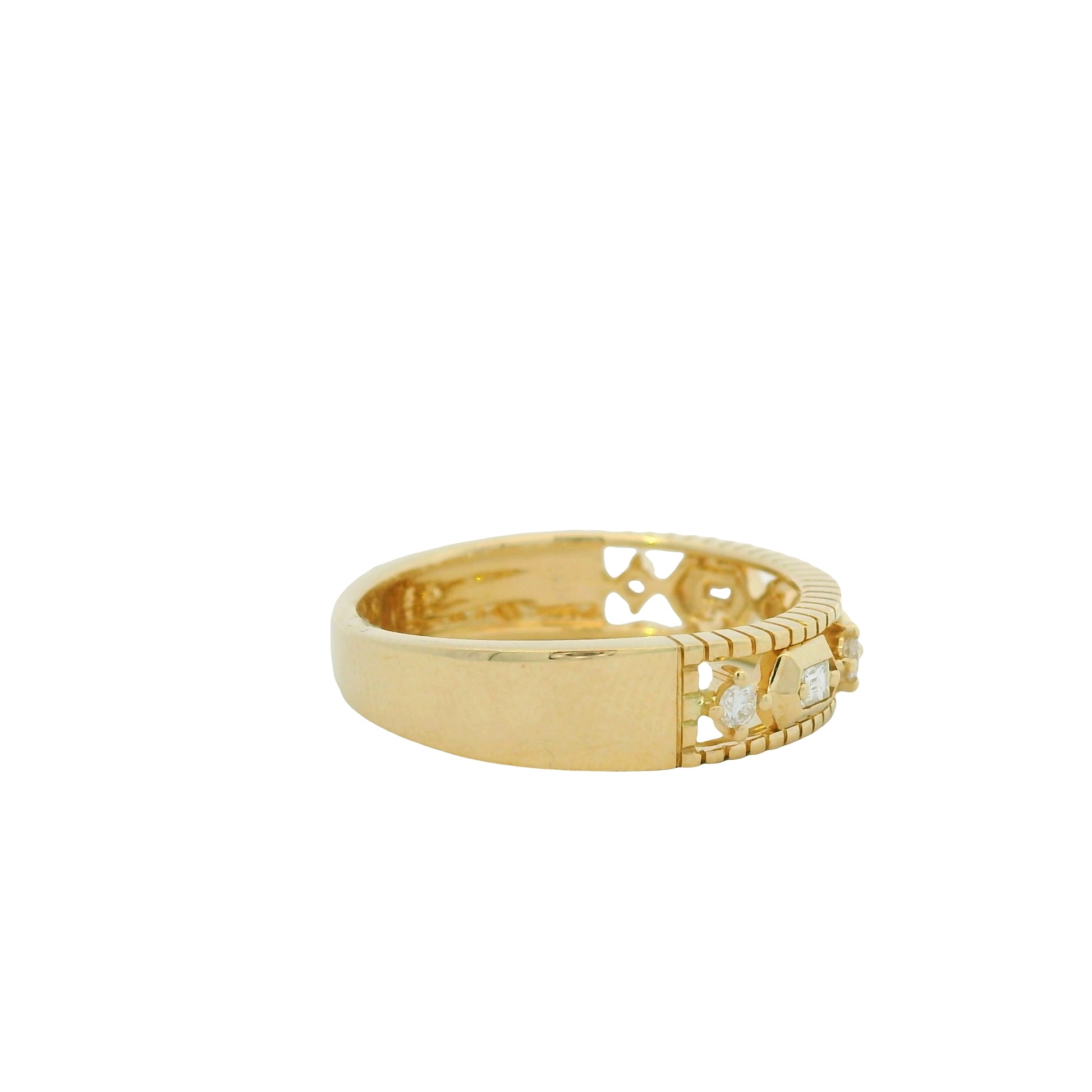 14K Yellow Gold Natural Round Brilliant & Baguette Cut Diamond Station Ring