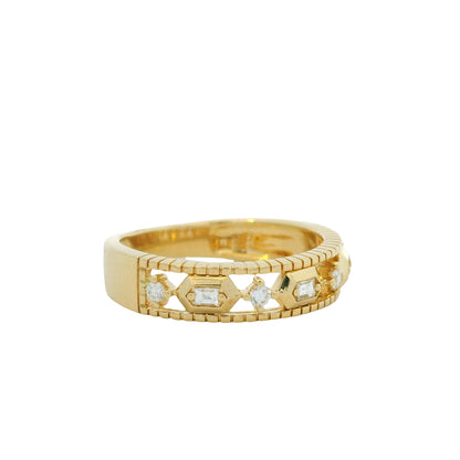 14K Yellow Gold Natural Round Brilliant & Baguette Cut Diamond Station Ring