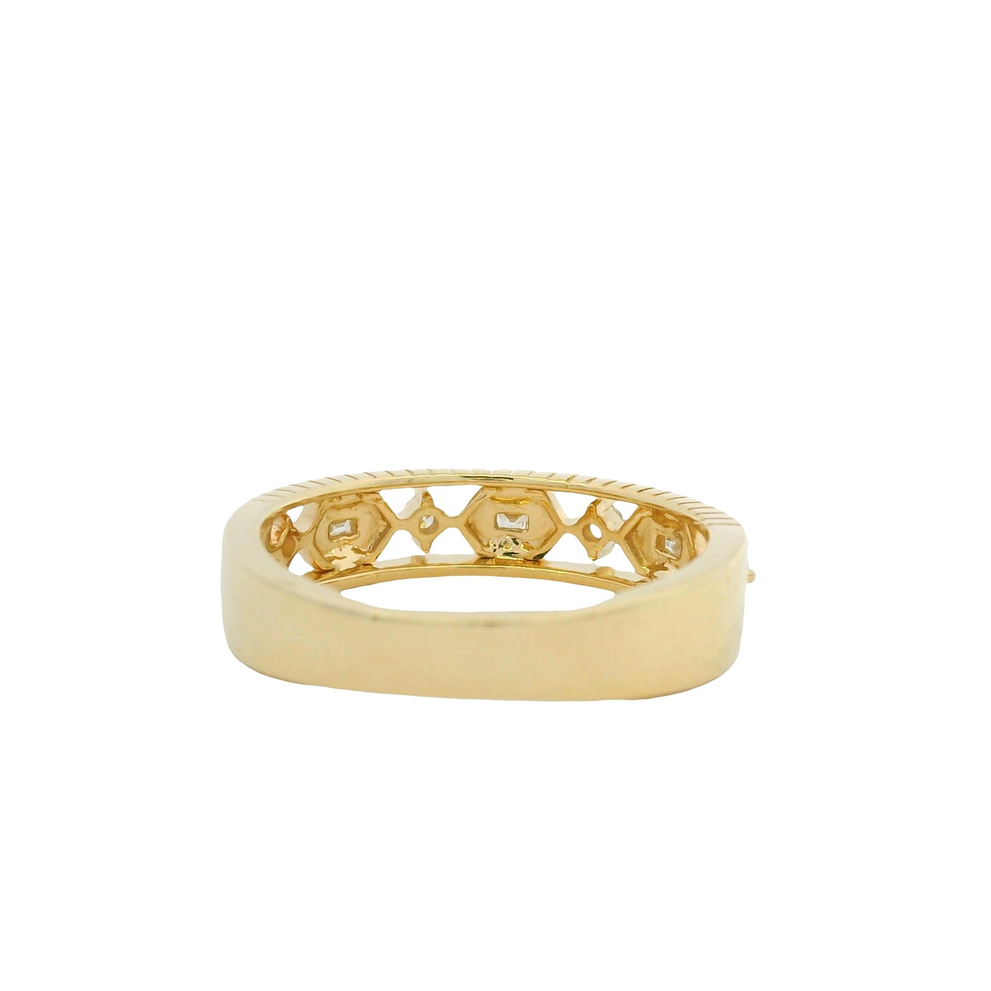 14K Yellow Gold Natural Round Brilliant & Baguette Cut Diamond Station Ring