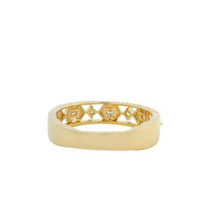 14K Yellow Gold Natural Round Brilliant & Baguette Cut Diamond Station Ring