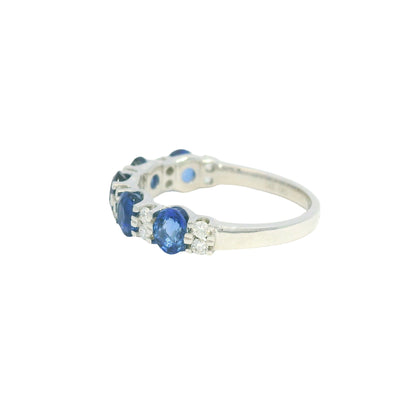 14K White Gold Natural Sapphire& Diamonds Band Ring