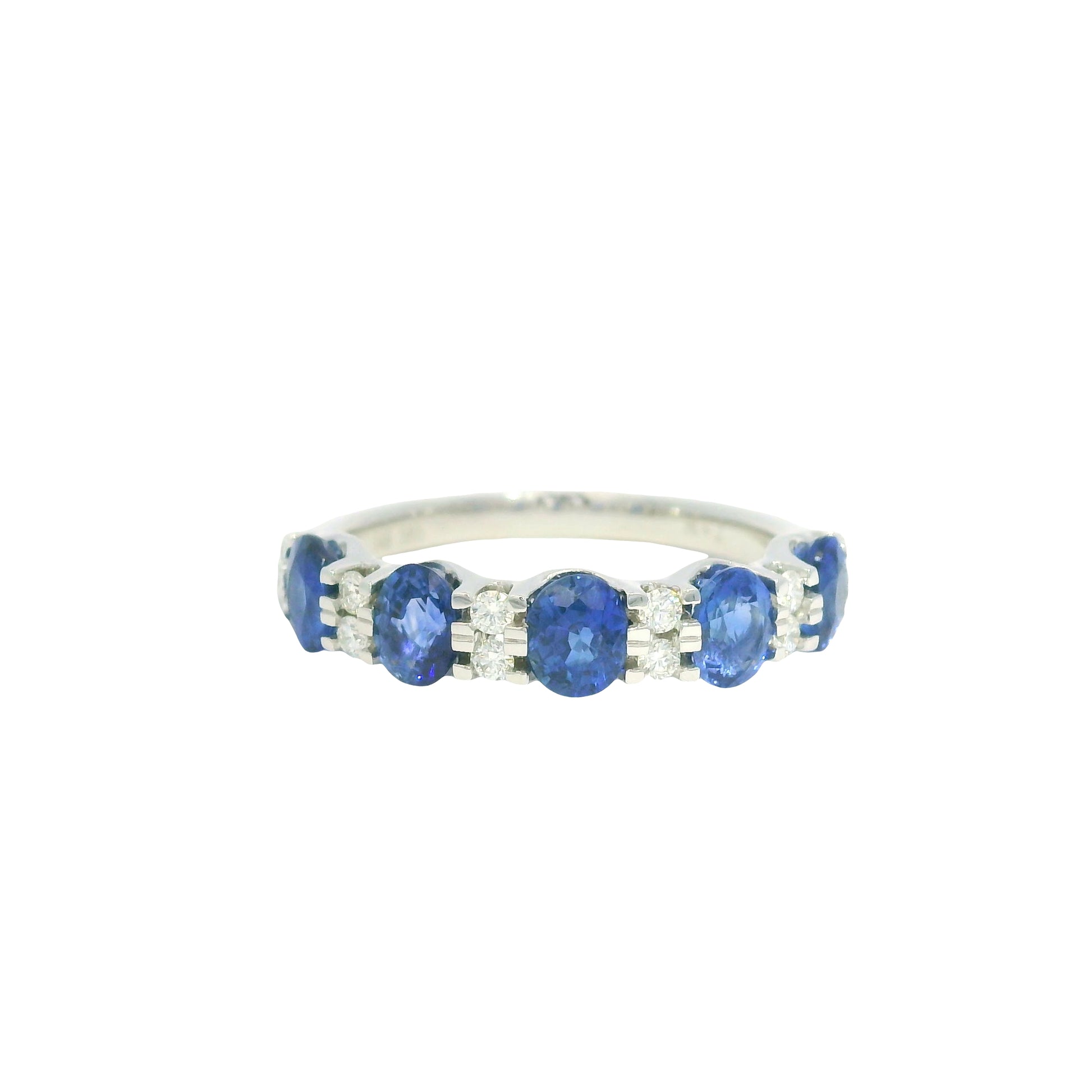 14K White Gold Natural Sapphire& Diamonds Band Ring