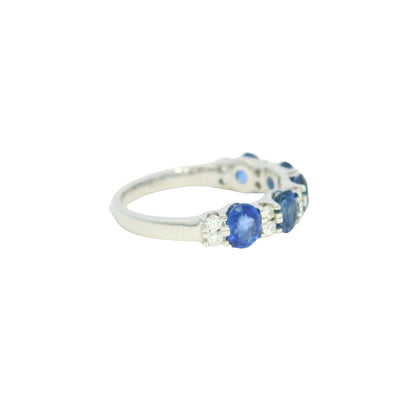 14K White Gold Natural Sapphire& Diamonds Band Ring