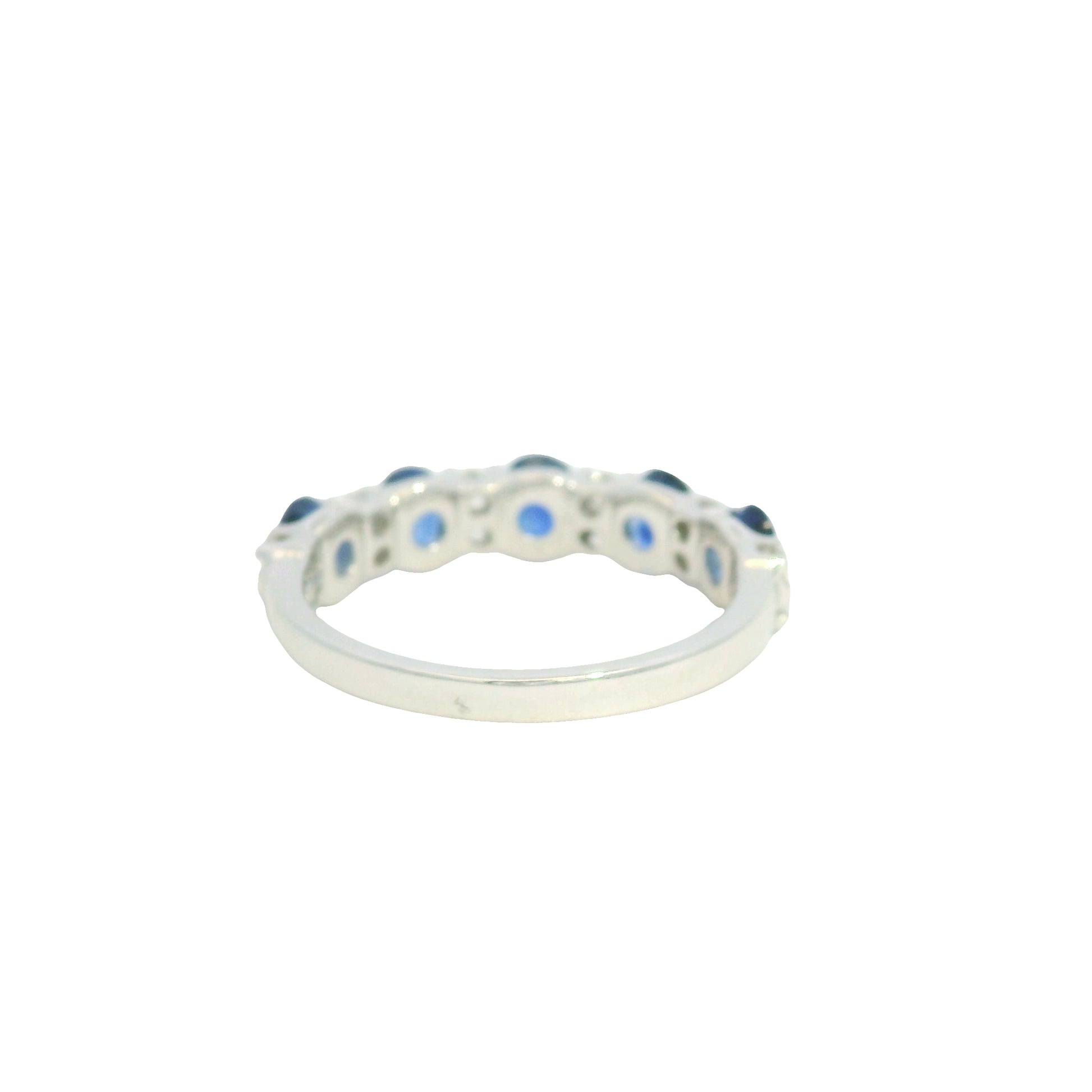14K White Gold Natural Sapphire& Diamonds Band Ring