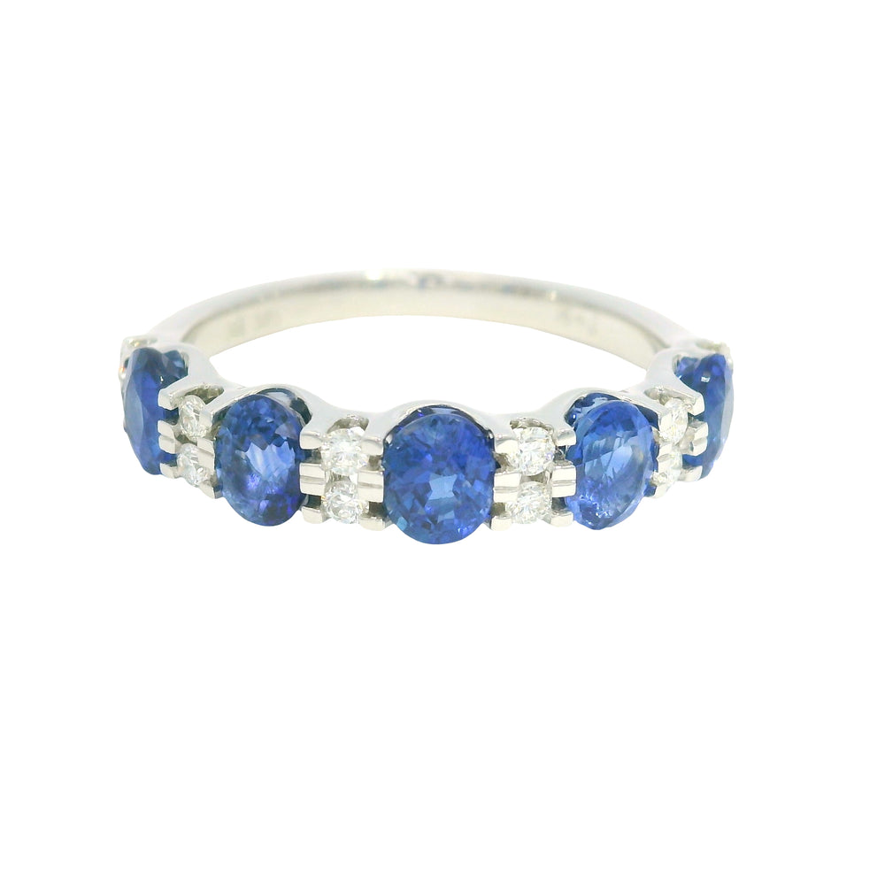 14K White Gold Natural Sapphire& Diamonds Band Ring
