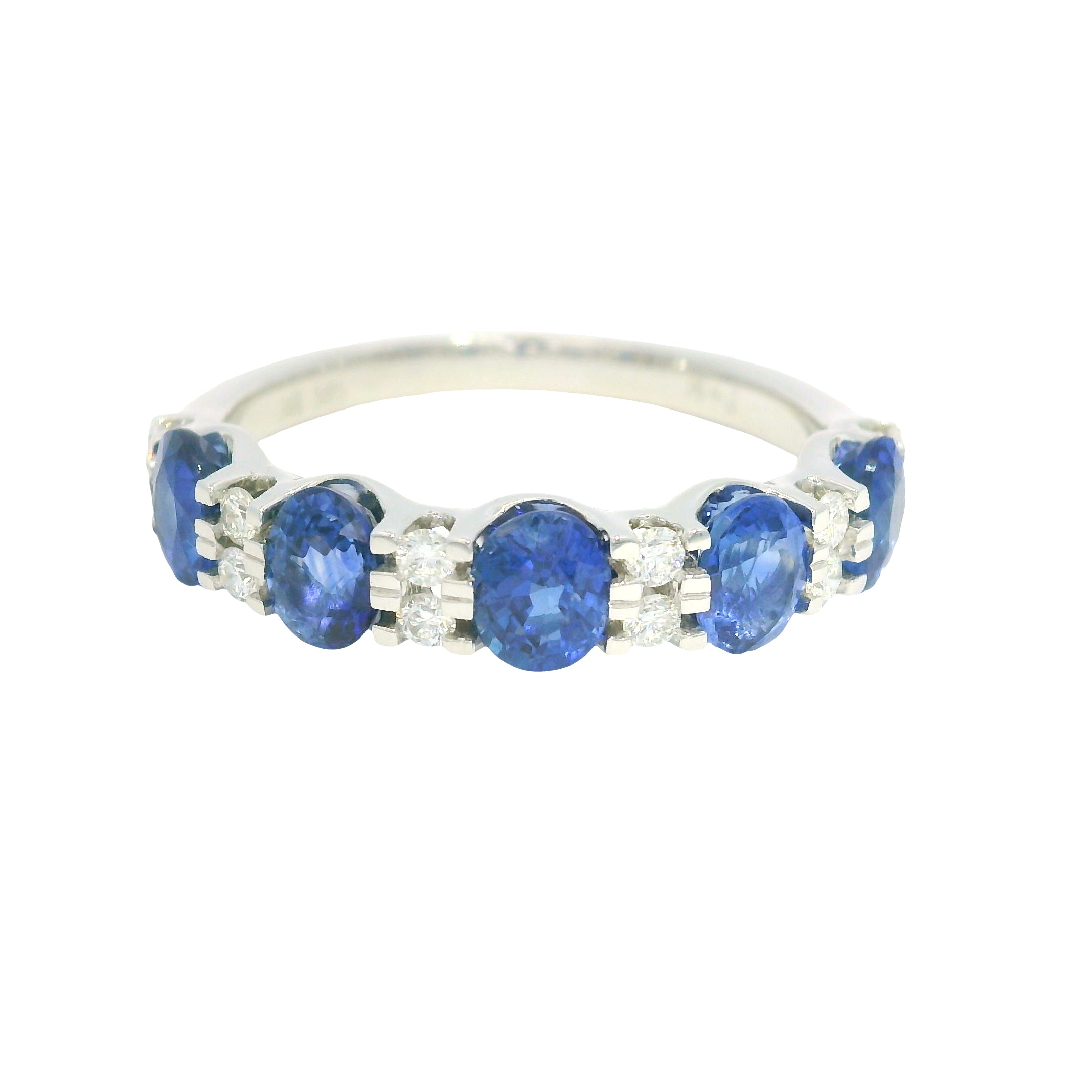 14K White Gold Natural Sapphire& Diamonds Band Ring