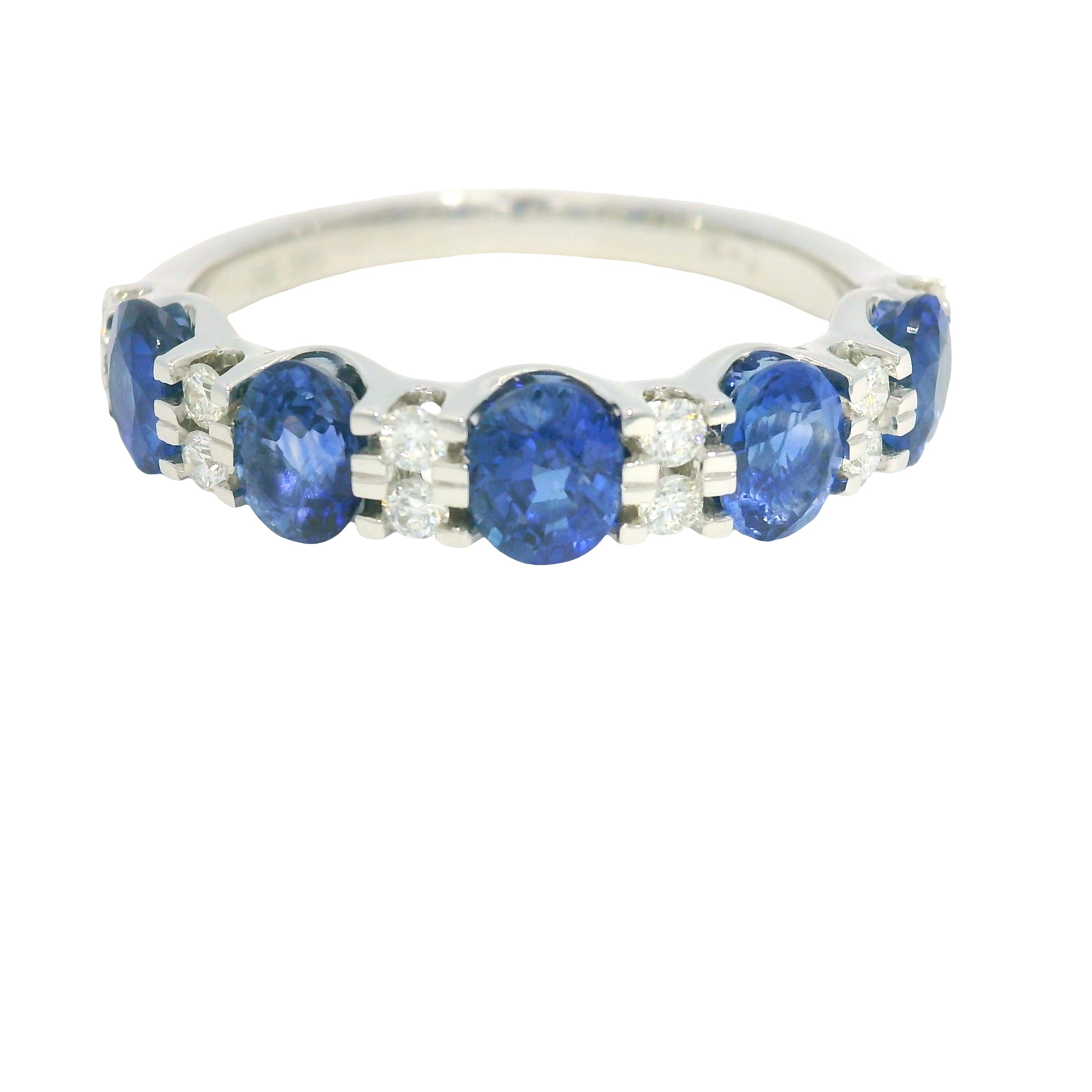 14K White Gold Natural Sapphire& Diamonds Band Ring