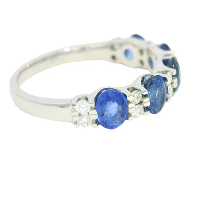 14K White Gold Natural Sapphire& Diamonds Band Ring