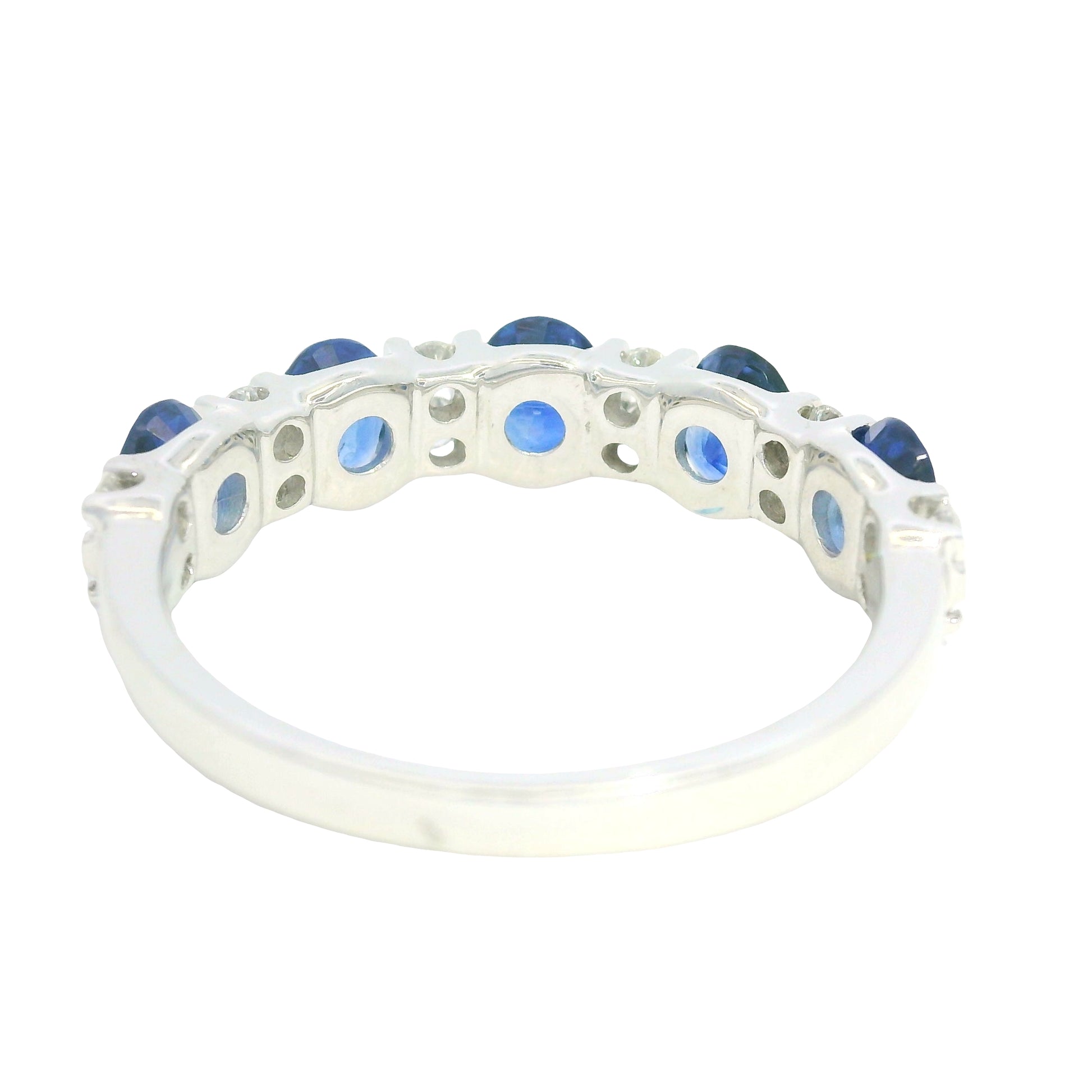14K White Gold Natural Sapphire& Diamonds Band Ring