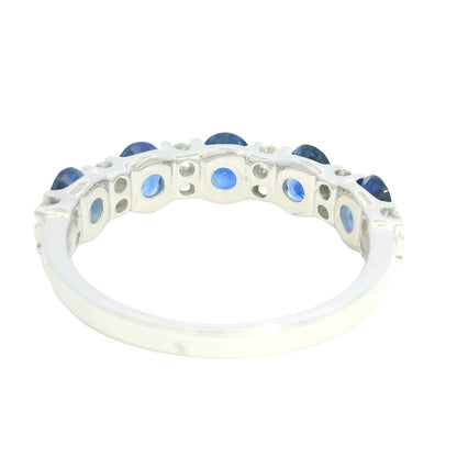 14K White Gold Natural Sapphire& Diamonds Band Ring