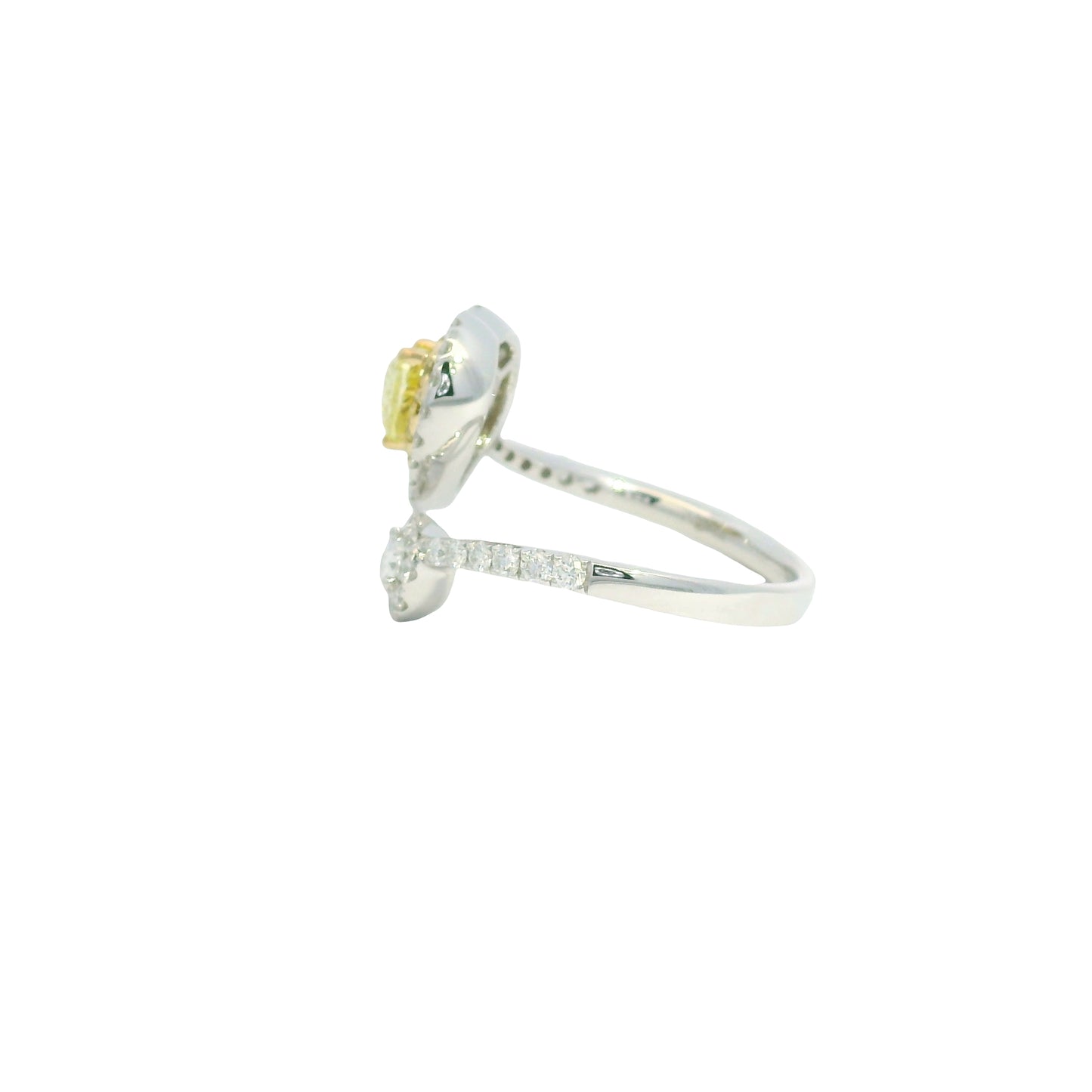 14K Two Tone Gold Natural Fancy Yellow Heart Shape Diamond Crossover Ring