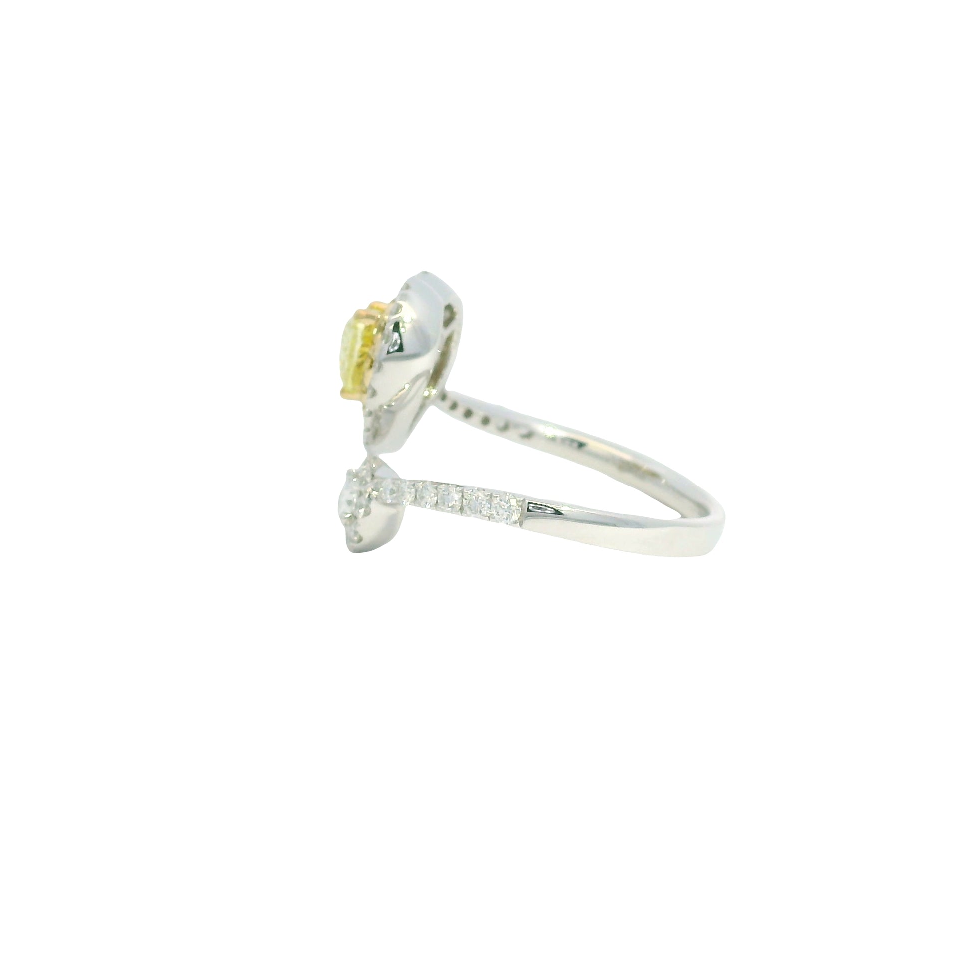 14K Two Tone Gold Natural Fancy Yellow Heart Shape Diamond Crossover Ring