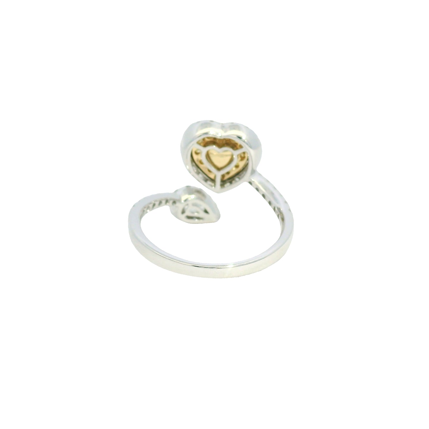 14K Two Tone Gold Natural Fancy Yellow Heart Shape Diamond Crossover Ring