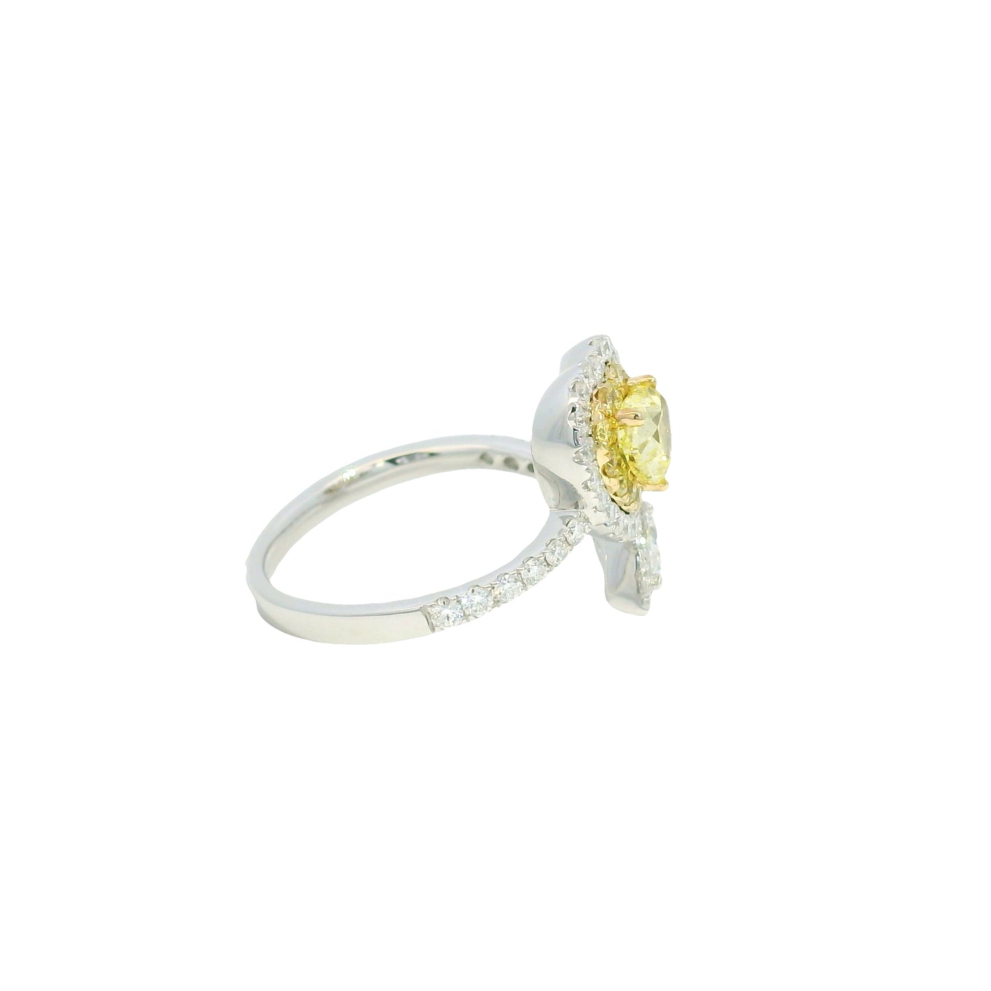 14K Two Tone Gold Natural Fancy Yellow Heart Shape Diamond Crossover Ring