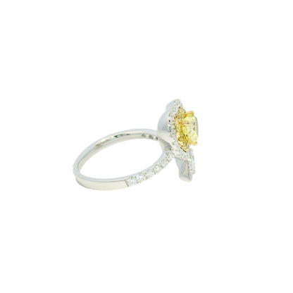 14K Two Tone Gold Natural Fancy Yellow Heart Shape Diamond Crossover Ring