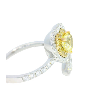 14K Two Tone Gold Natural Fancy Yellow Heart Shape Diamond Crossover Ring