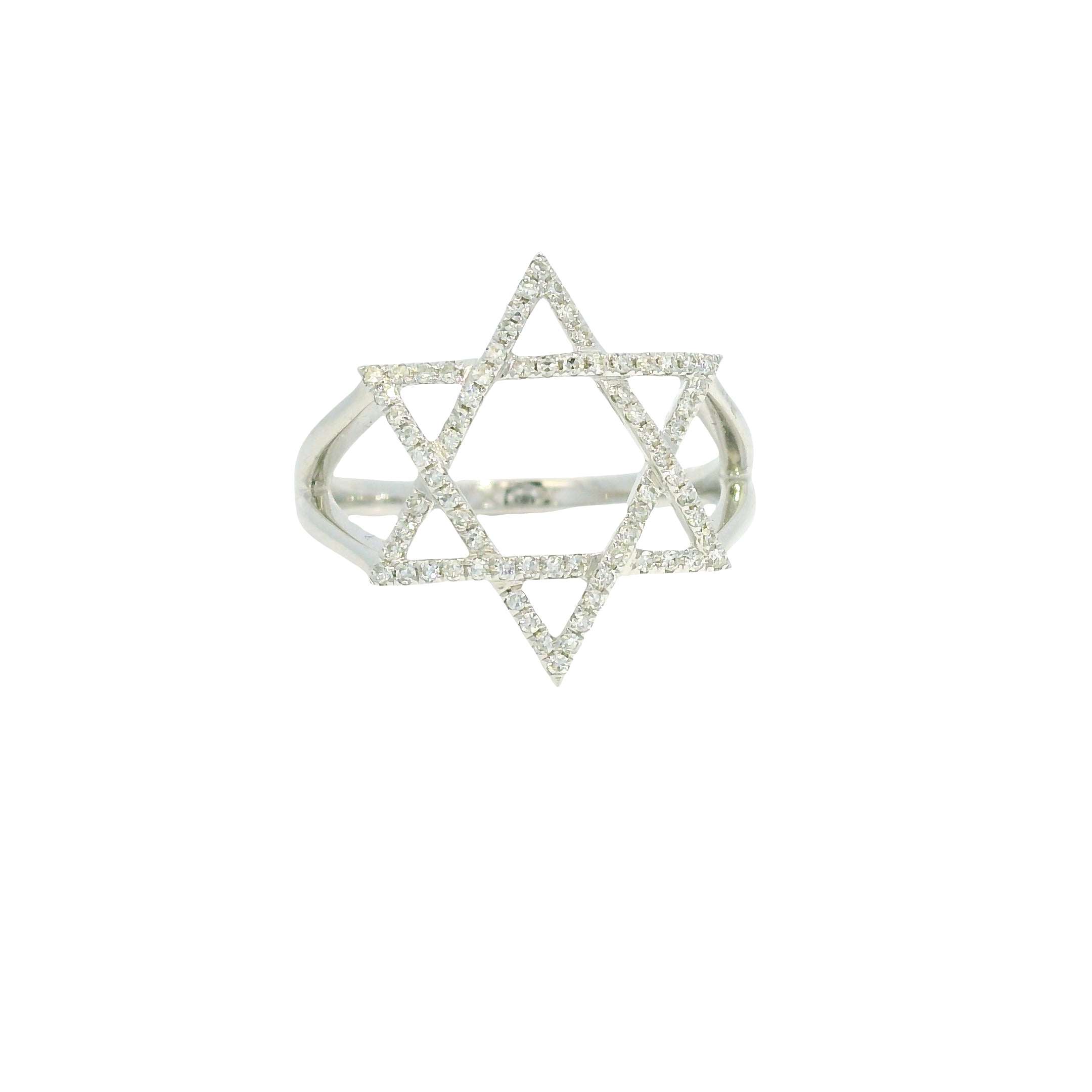 14K White Gold Natural Round Brilliant Diamond Star of David Ring