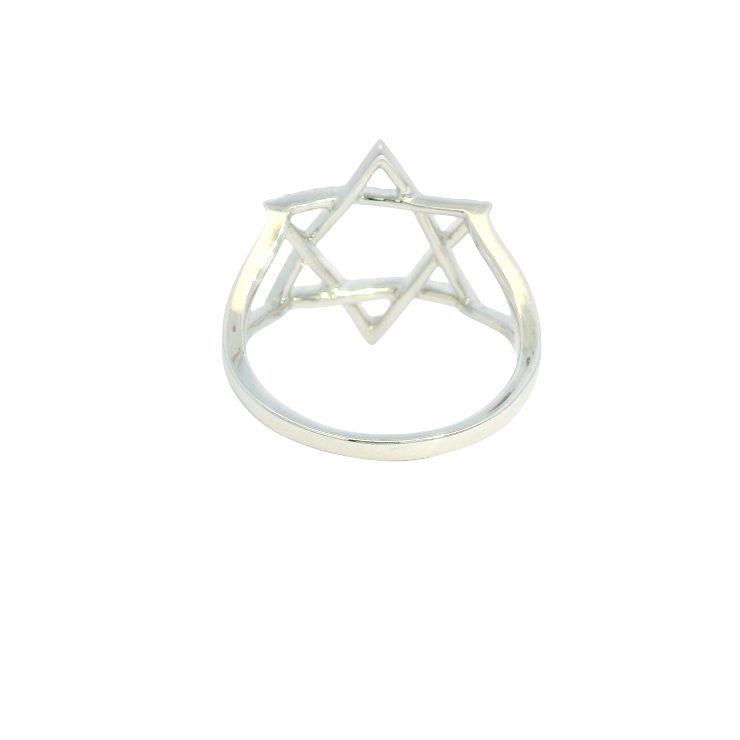 14K White Gold Natural Round Brilliant Diamond Star of David Ring