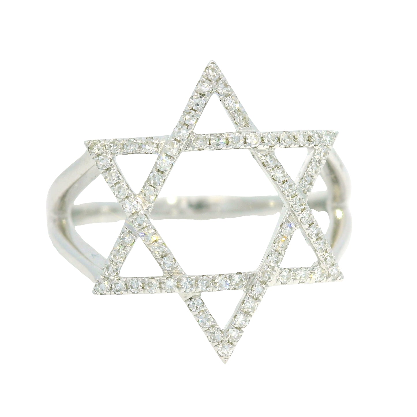 14K White Gold Natural Round Brilliant Diamond Star of David Ring