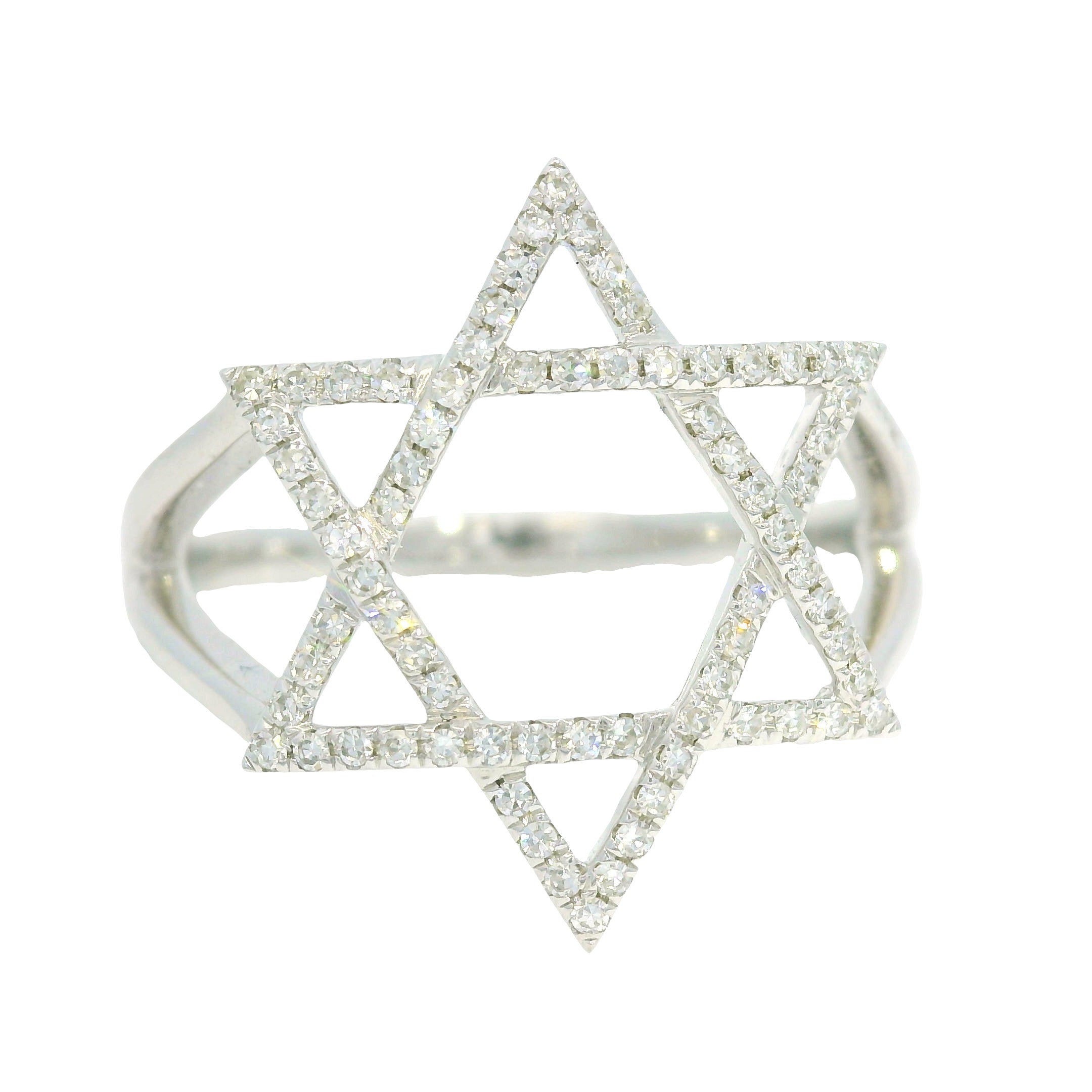 14K White Gold Natural Round Brilliant Diamond Star of David Ring