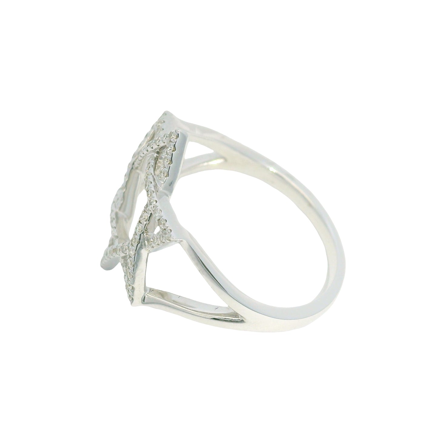 14K White Gold Natural Round Brilliant Diamond Star of David Ring