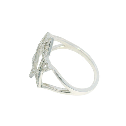 14K White Gold Natural Round Brilliant Diamond Star of David Ring