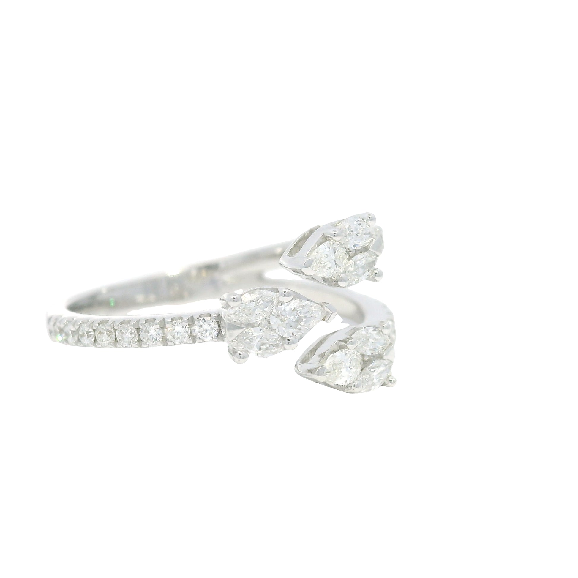 14K White Gold Natural Mixed Shapes Diamonds Wrap Around Ring