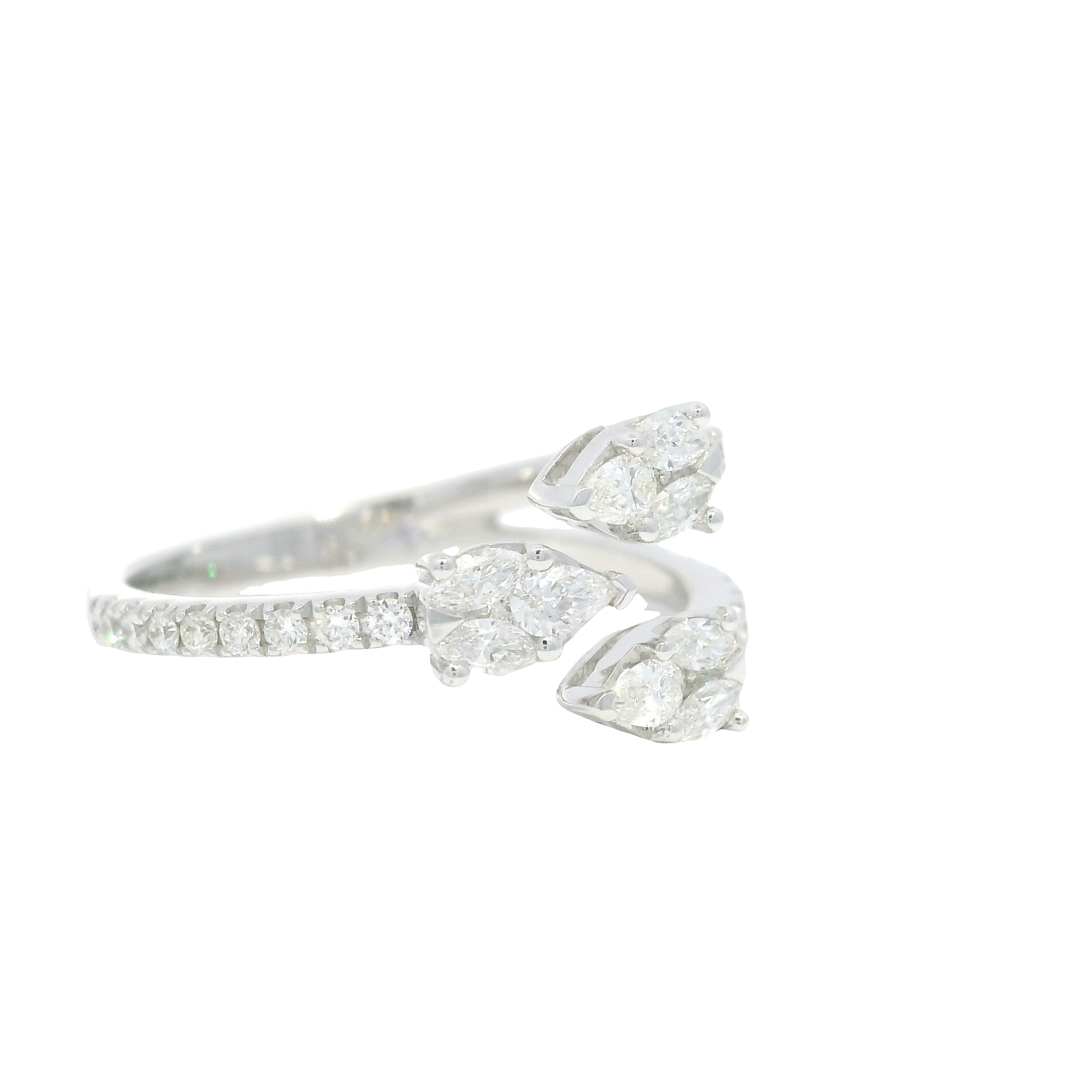 14K White Gold Natural Mixed Shapes Diamonds Wrap Around Ring