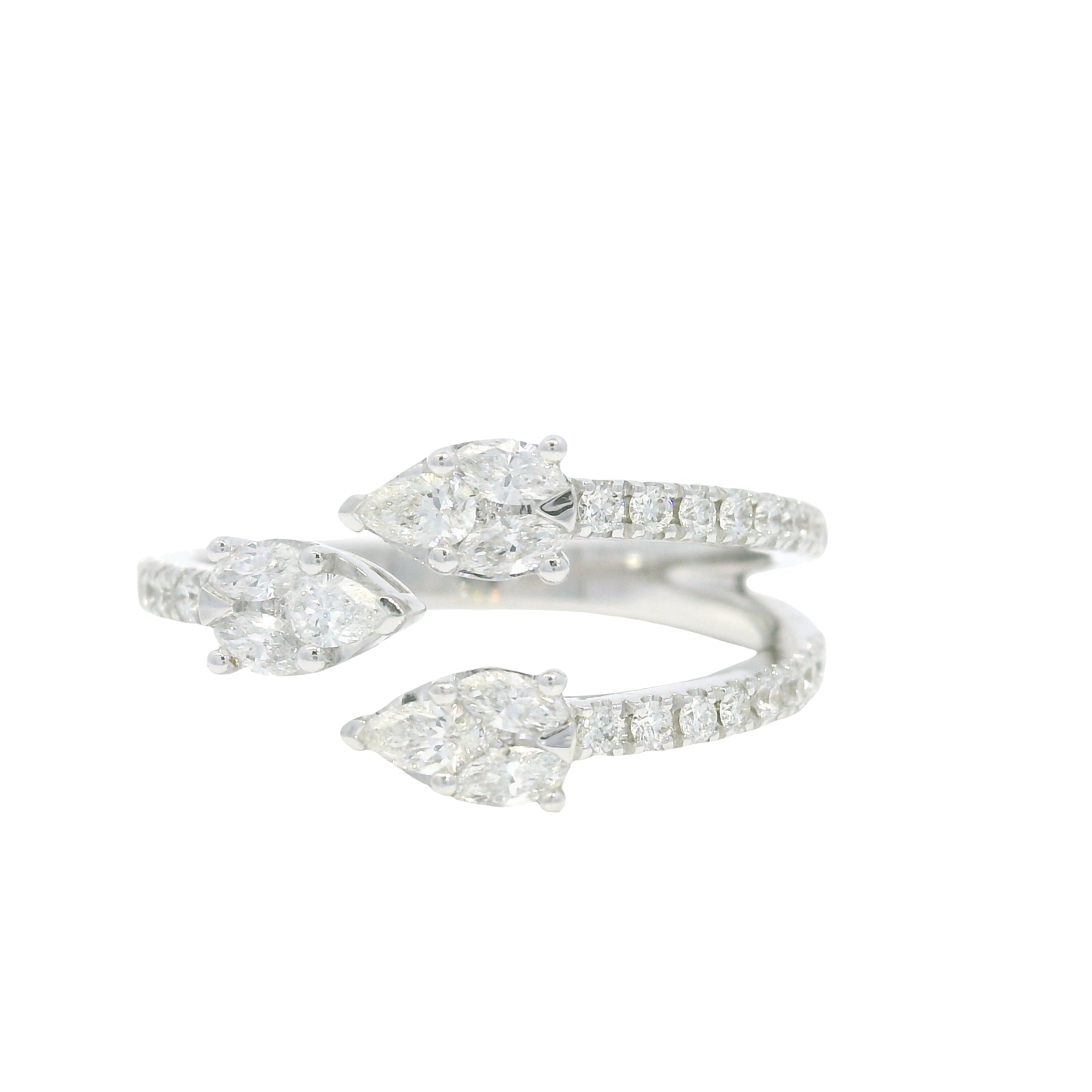 14K White Gold Natural Mixed Shapes Diamonds Wrap Around Ring