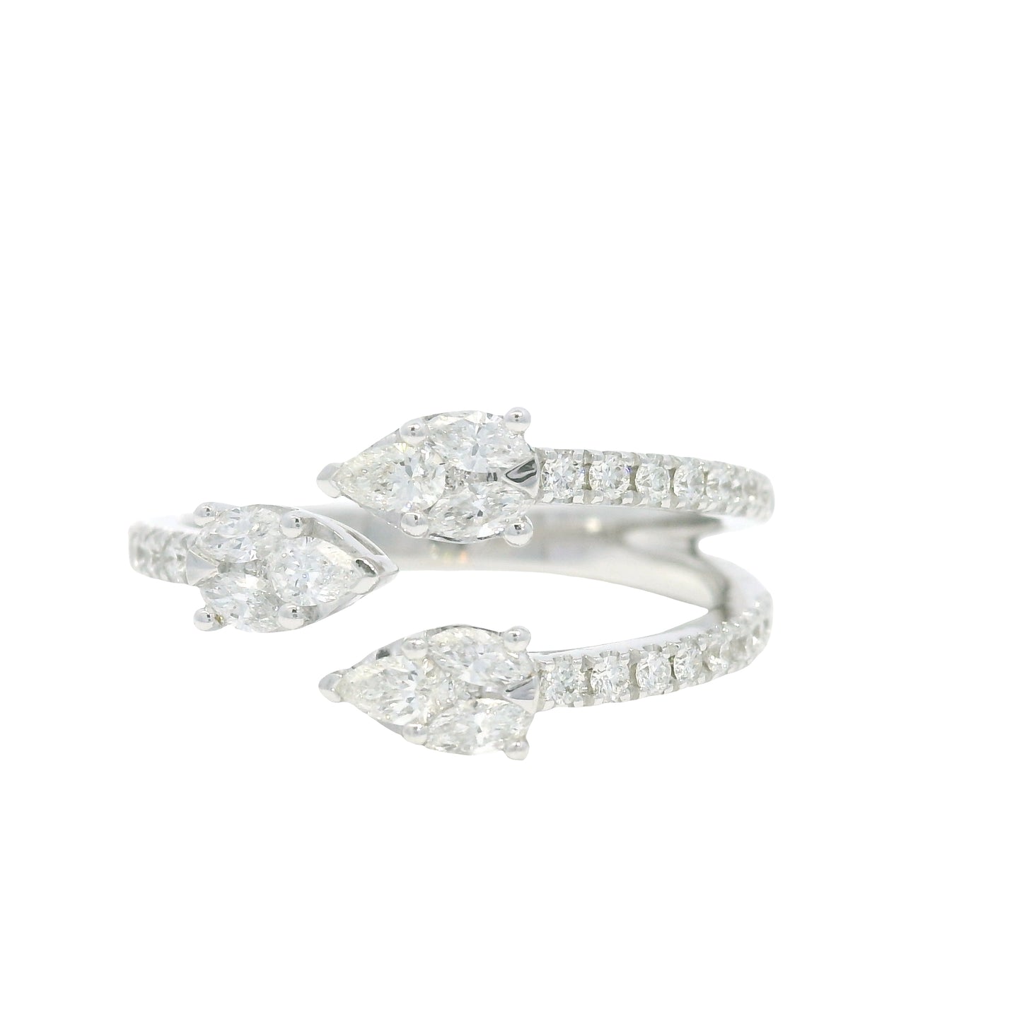 14K White Gold Natural Mixed Shapes Diamonds Wrap Around Ring