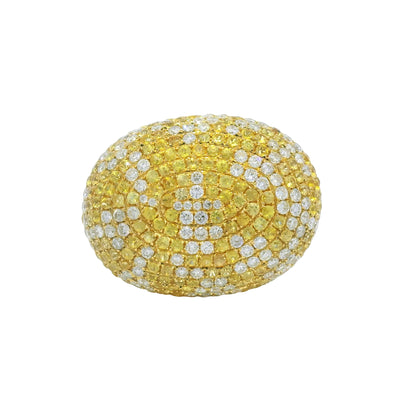 18K Yellow Gold Natural Diamond & Yellow Sapphire Pave Dome Ring