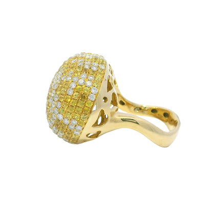 18K Yellow Gold Natural Diamond & Yellow Sapphire Pave Dome Ring
