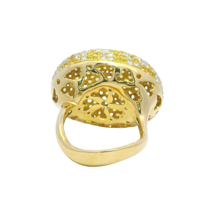 18K Yellow Gold Natural Diamond & Yellow Sapphire Pave Dome Ring