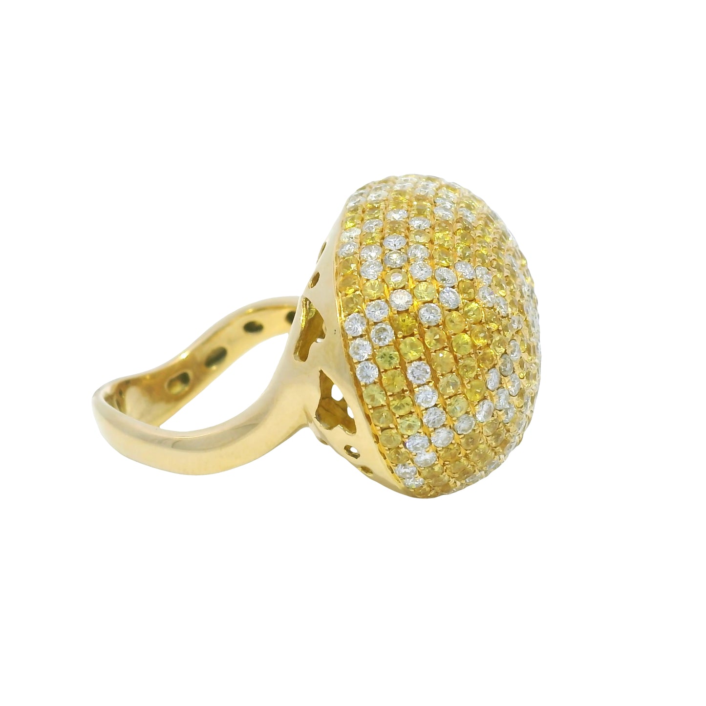 18K Yellow Gold Natural Diamond & Yellow Sapphire Pave Dome Ring