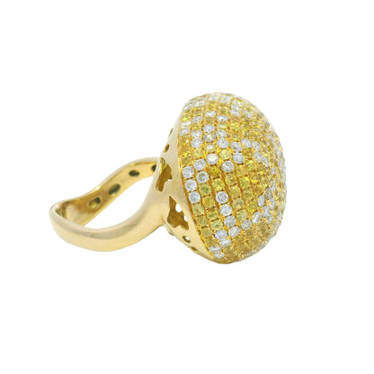 18K Yellow Gold Natural Diamond & Yellow Sapphire Pave Dome Ring