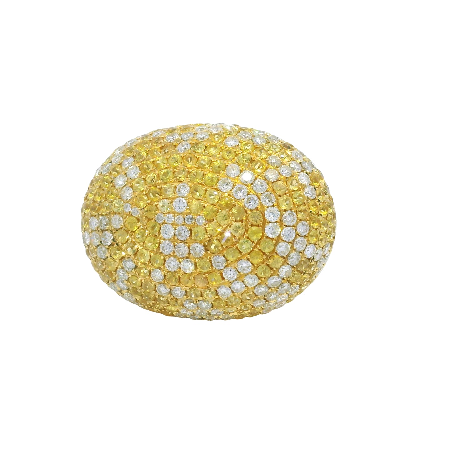 18K Yellow Gold Natural Diamond & Yellow Sapphire Pave Dome Ring