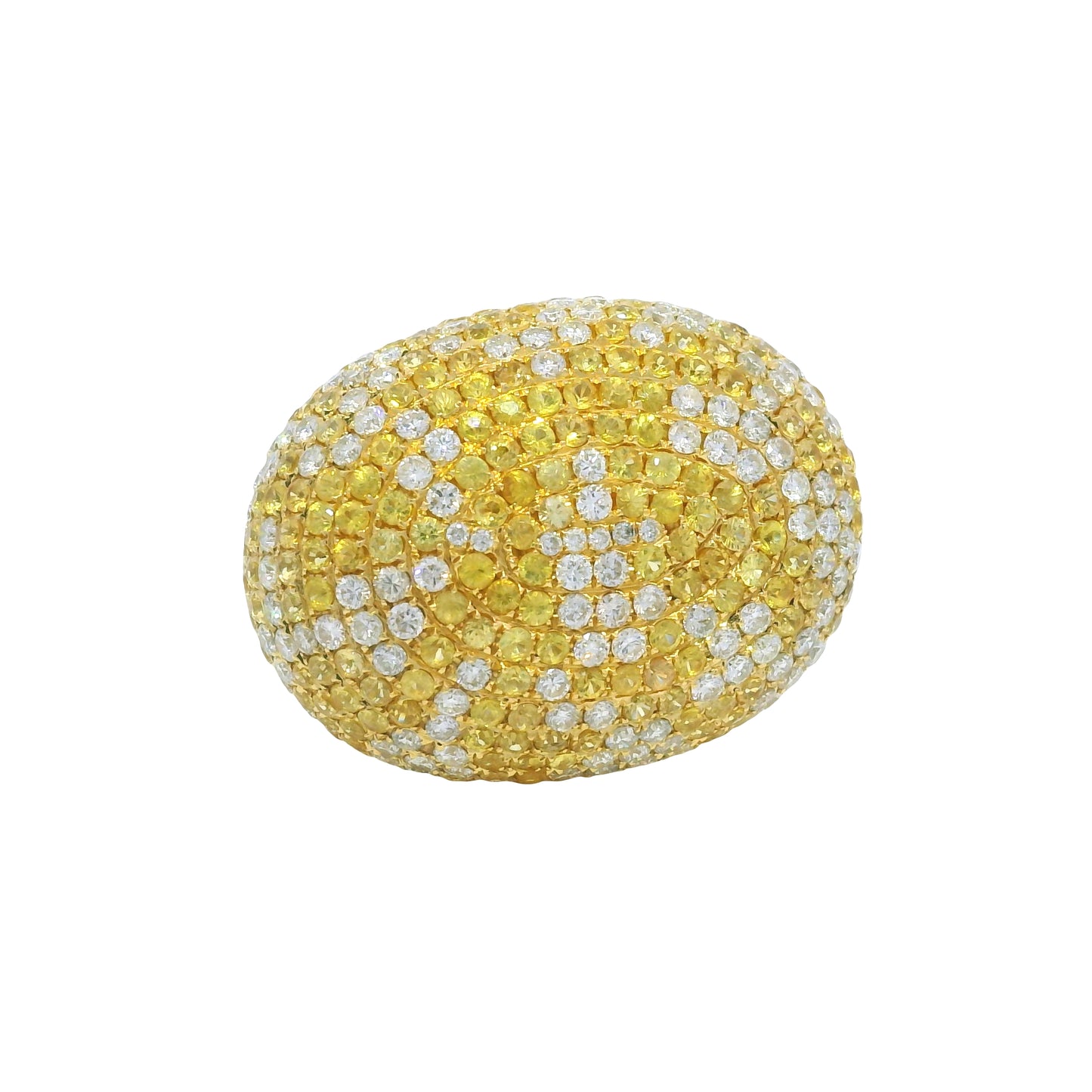 18K Yellow Gold Natural Diamond & Yellow Sapphire Pave Dome Ring