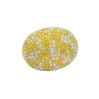 18K Yellow Gold Natural Diamond & Yellow Sapphire Pave Dome Ring