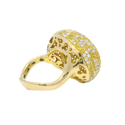 18K Yellow Gold Natural Diamond & Yellow Sapphire Pave Dome Ring
