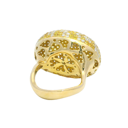 18K Yellow Gold Natural Diamond & Yellow Sapphire Pave Dome Ring