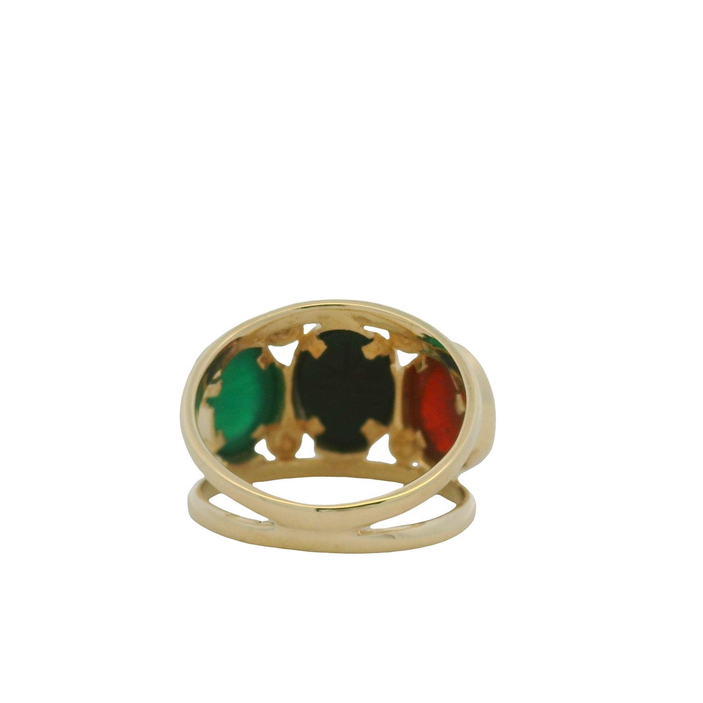 14K Yellow Gold Three Stone Oval Cabochon Scarab Ring