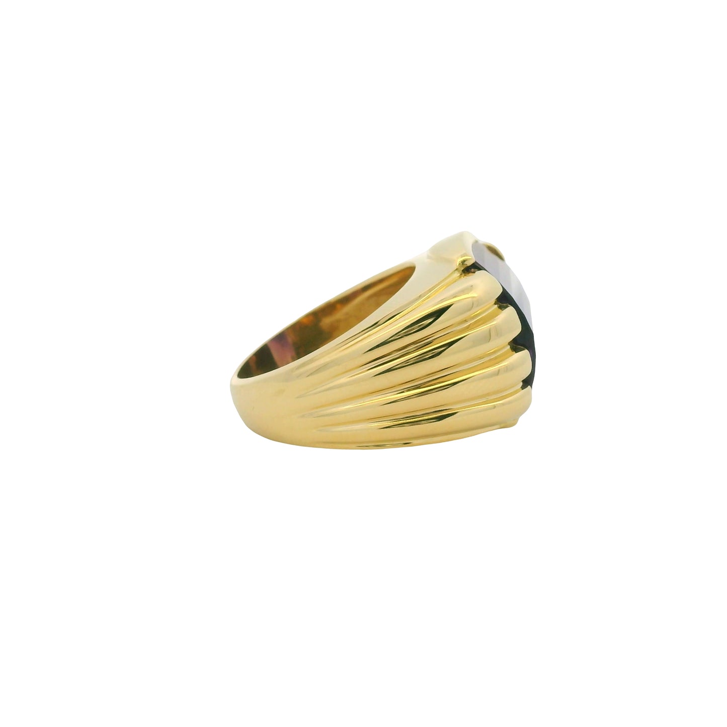18K Yellow Gold Fancy Cut Purple Amethyst Wide Ribbed Ring