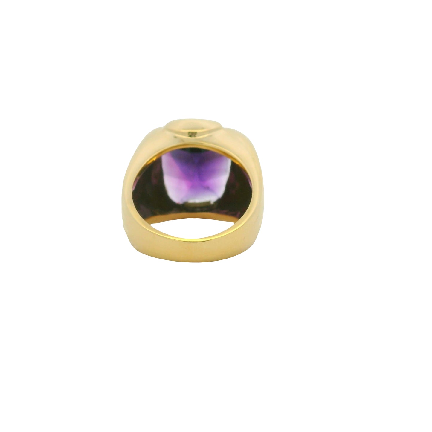 18K Yellow Gold Fancy Cut Purple Amethyst Wide Ribbed Ring