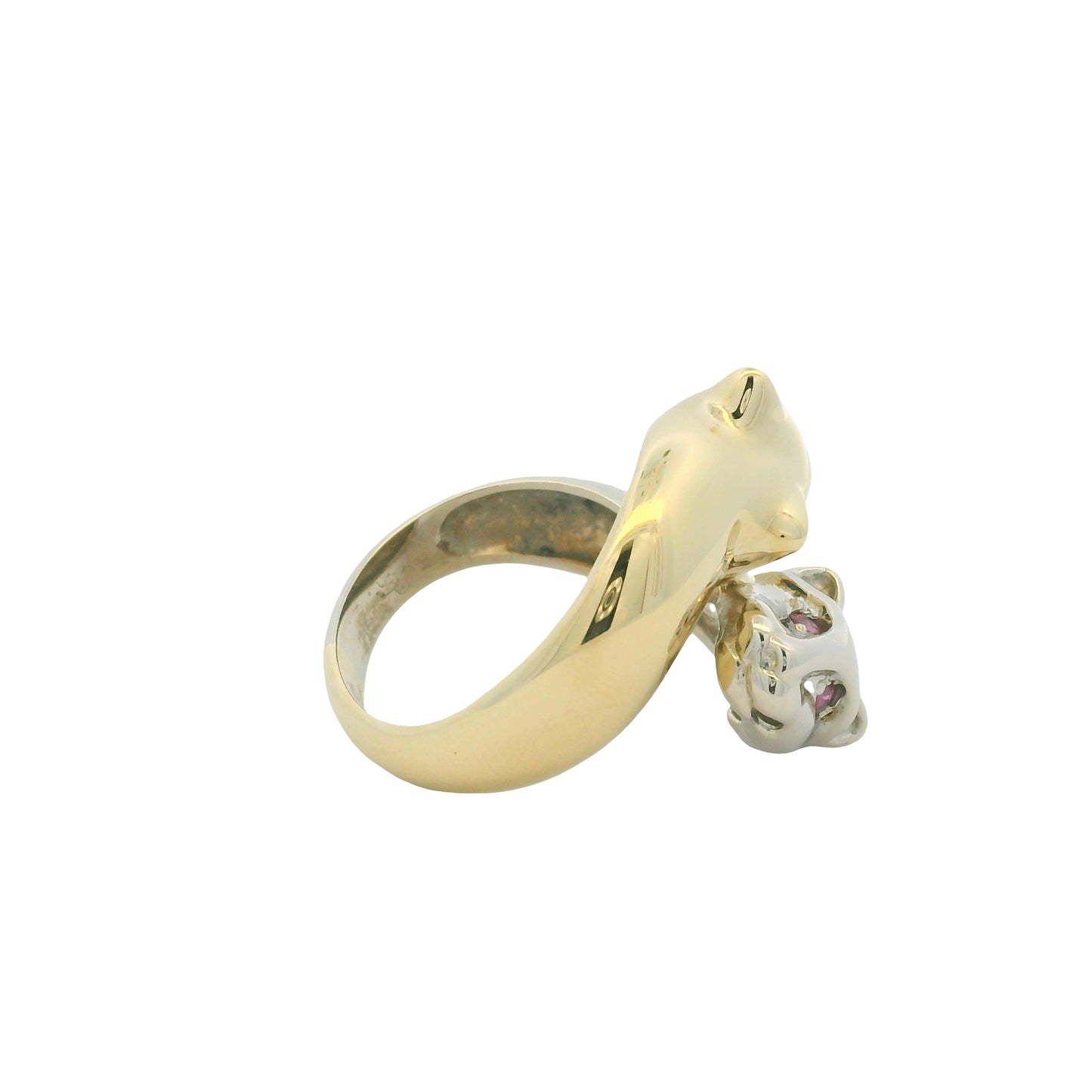 14K Two-Tone Gold Two Panther Ruby & Sapphire Eye Crossover Ring