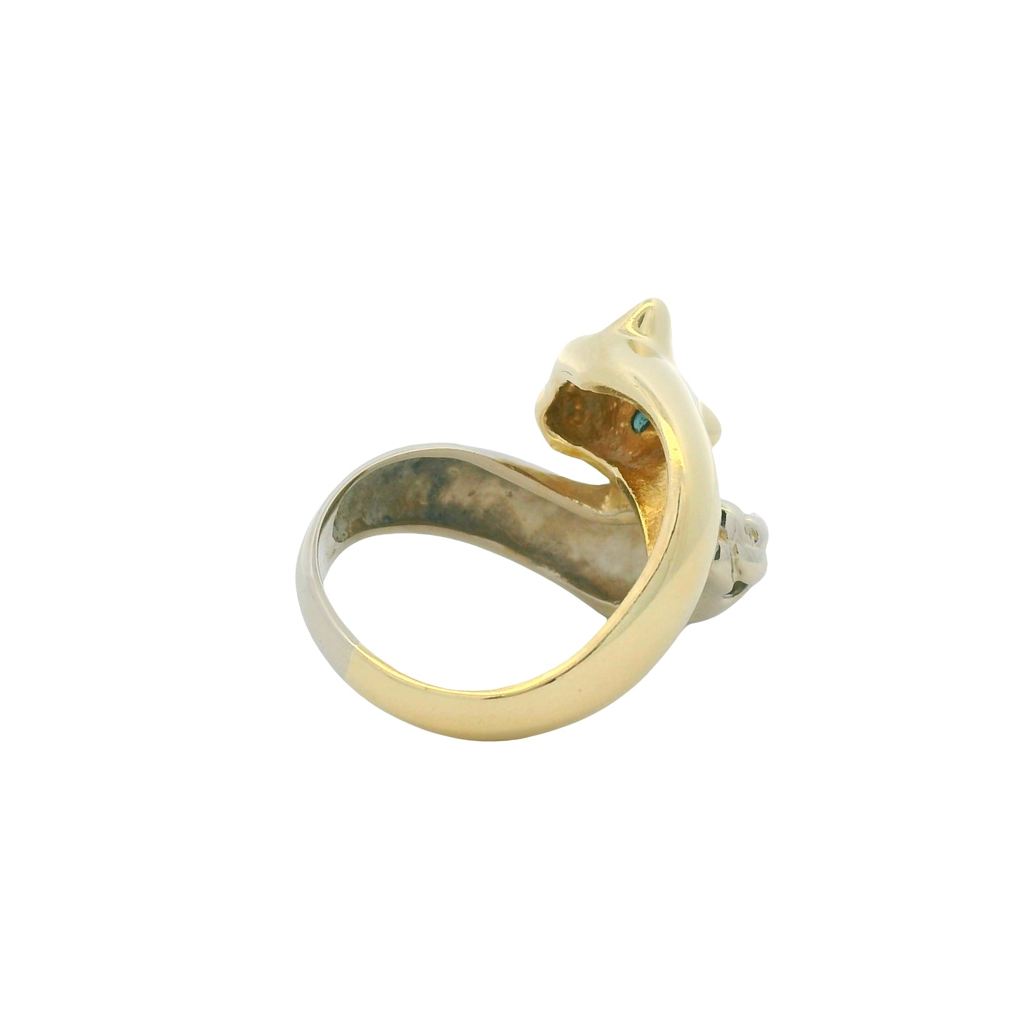 14K Two-Tone Gold Two Panther Ruby & Sapphire Eye Crossover Ring