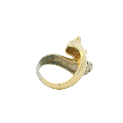 14K Two-Tone Gold Two Panther Ruby & Sapphire Eye Crossover Ring